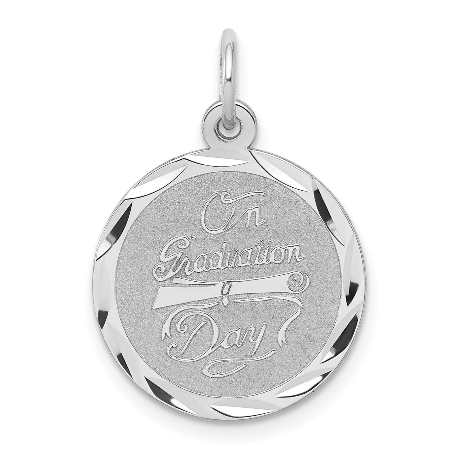 Sterling Silver Rhodium-plated On Graduation Day Disc Charm (QC171)