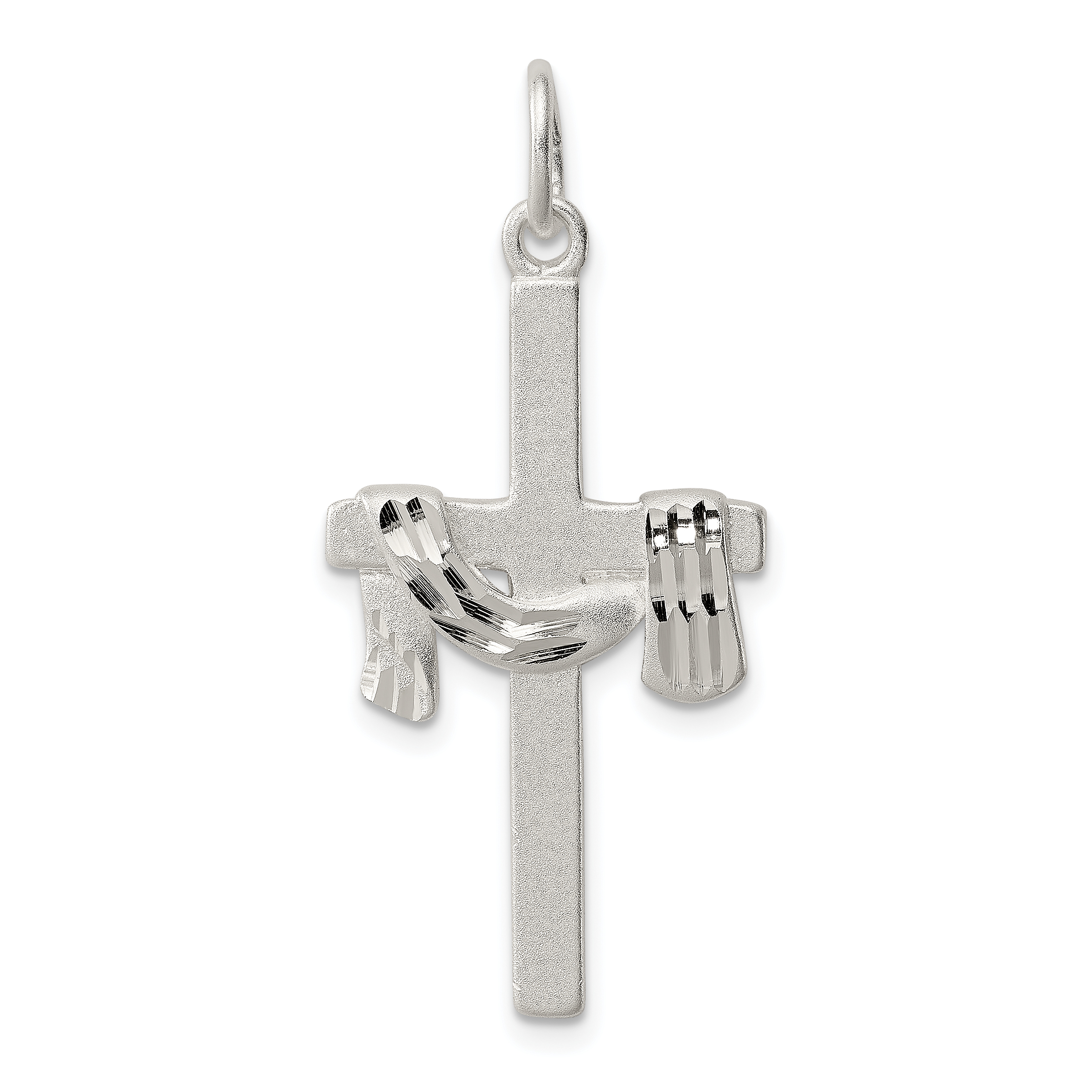 Sterling Silver Satin D/C Draped Cross Charm (QC1906)