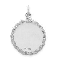 Sterling Silver Rhodium-plated Merry Christmas Rope-Edge Engravable 22mm Round Disc Charm view 3