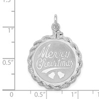 Sterling Silver Rhodium-plated Merry Christmas Rope-Edge Engravable 22mm Round Disc Charm view 4