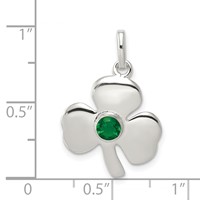 Sterling Silver Clover Charm with Green Glass view 3