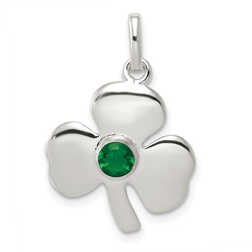 Sterling Silver Clover Charm with Green Glass