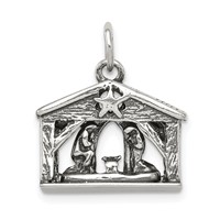 Sterling Silver Antiqued Manger Charm view 1