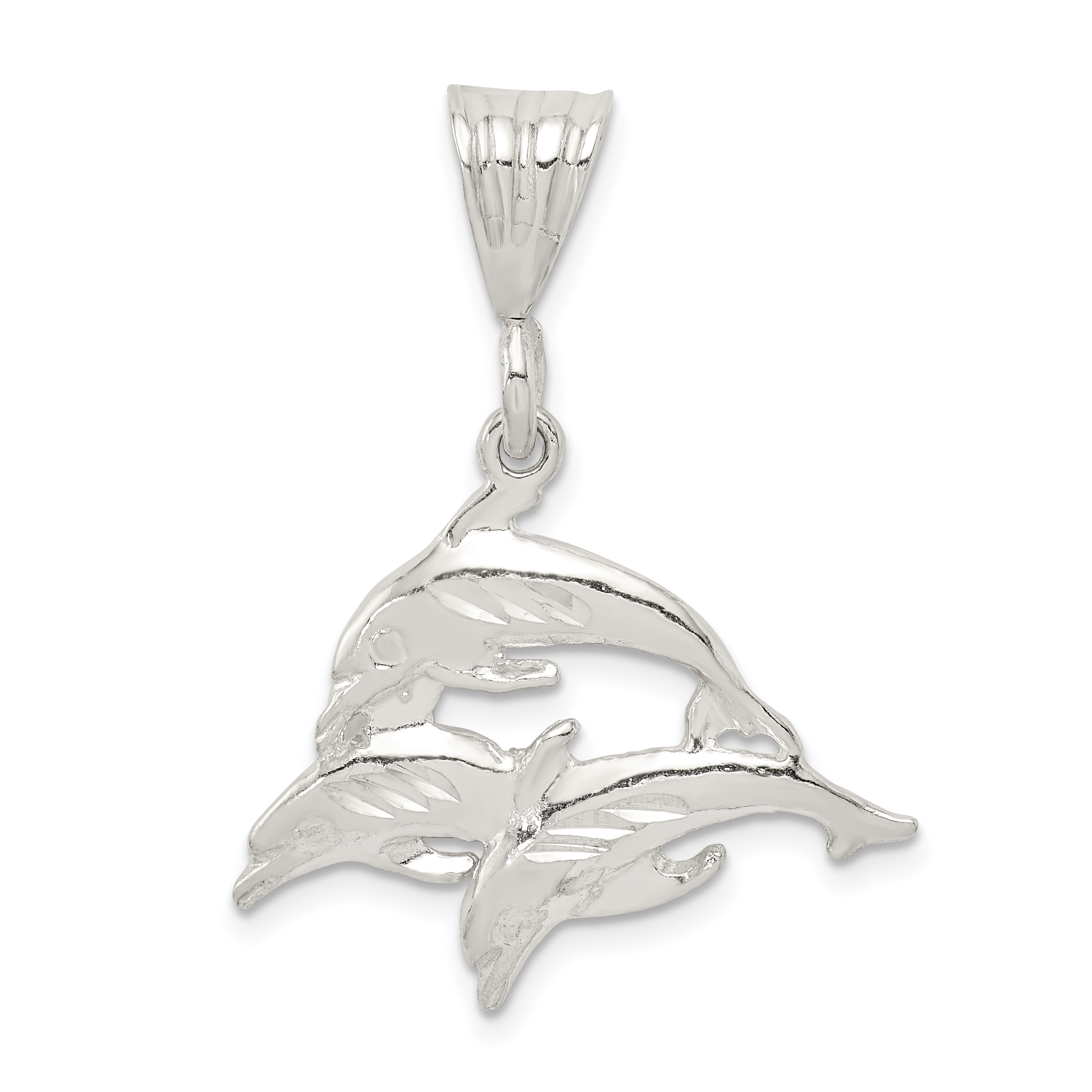 Sterling Silver Trio of Dolphins Pendant (QC2033)