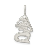 Sterling Silver Satin Diamond-cut Mermaid Charm view 3