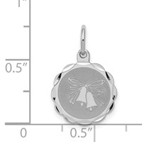 Sterling Silver Rhodium-plated Wedding Bells Engravable 13mm Scalloped Disc Charm view 3