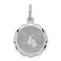 Sterling Silver Rhodium-plated Wedding Bells Engravable 13mm Scalloped Disc Charm view 1