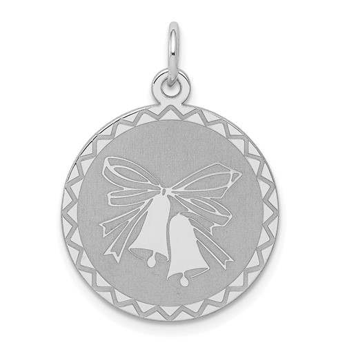 Sterling Silver Rhodium-plated Wedding Bells Engravable 20mm Disc Charm