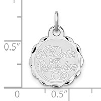 Sterling Silver Rhodium-plated a Date to Remember Engravable 15mm Round Disc Charm view 4