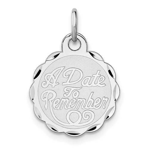 Sterling Silver Rhodium-plated a Date to Remember Engravable 15mm Round Disc Charm