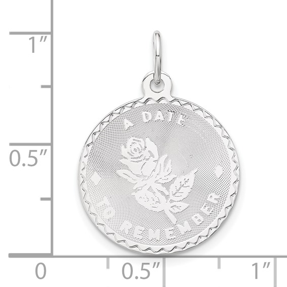 Sterling Silver A Date To Remember Rose Disc Charm