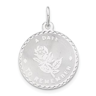Sterling Silver A Date To Remember Rose Disc Charm