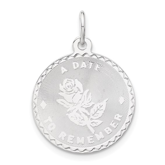 Sterling Silver A Date To Remember Rose Disc Charm