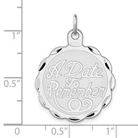 Sterling Silver Rhodium-plated a Date to Remember Engravable 22mm Round Disc Charm view 4