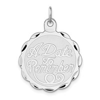 Sterling Silver Rhodium-plated a Date to Remember Engravable 22mm Round Disc Charm view 1