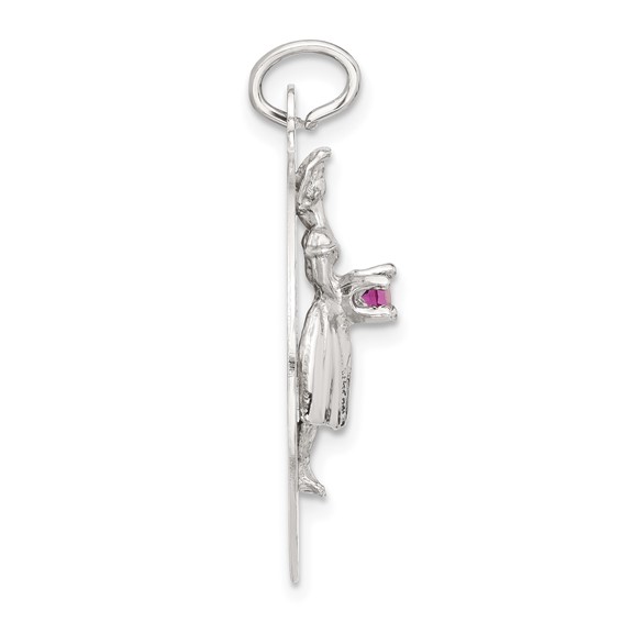 Sterling Silver To My Bridesmaid Pink CZ Disc Charm