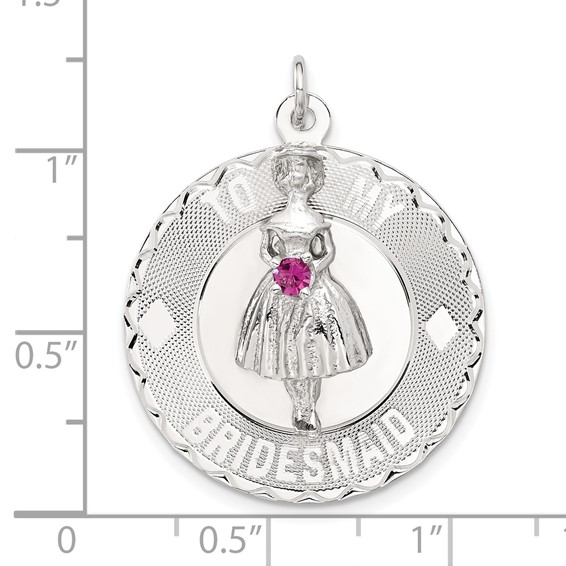 Sterling Silver To My Bridesmaid Pink CZ Disc Charm