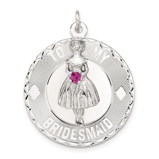 Sterling Silver To My Bridesmaid Pink CZ Disc Charm