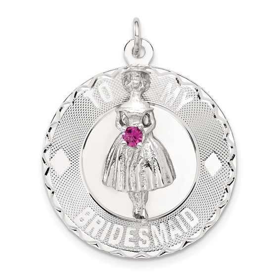 Sterling Silver To My Bridesmaid Pink CZ Disc Charm