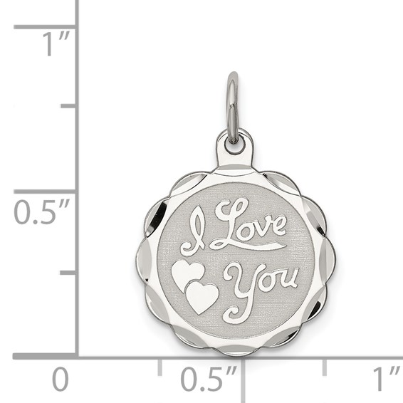 Sterling Silver Rhodium-plated I Love You Disc Charm