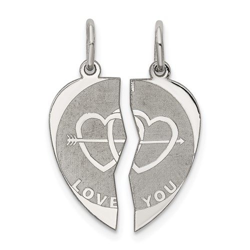 Sterling Silver Rhodium-plated 2-piece Love You Engravable 17mm Heart Charm