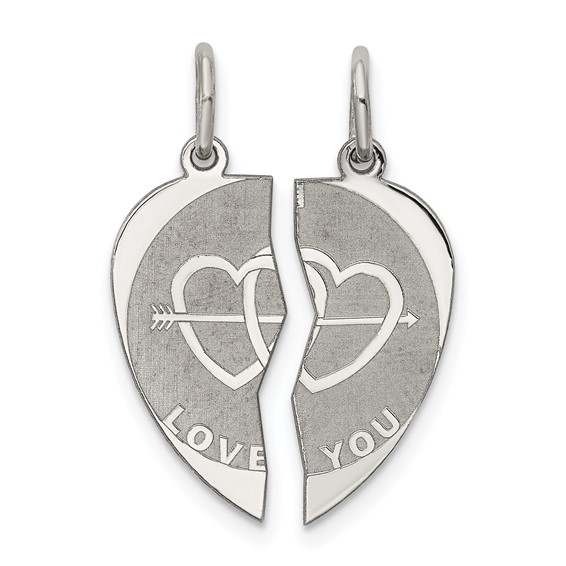 Sterling Silver Rhodium-plated 2-piece Love You Disc Charm