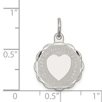 Sterling Silver Rhodium-plated You Are Always in MY Heart Engravable 16mm Disc Charm view 3