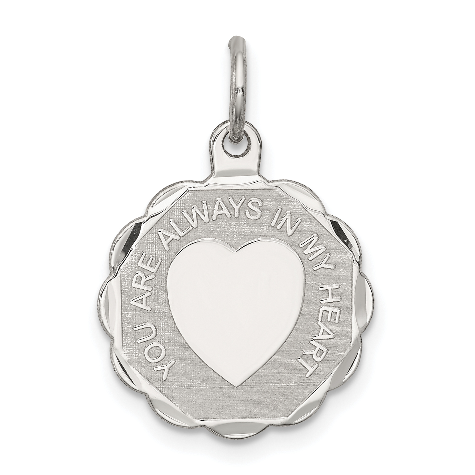 Sterling Silver Rhodium-plated Your Always In My Heart Disc Charm (QC2245)