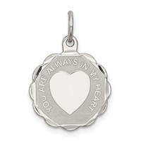 Sterling Silver Rhodium-plated You Are Always in MY Heart Engravable 16mm Disc Charm view 1