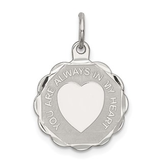 Sterling Silver Rhodium-plated Your Always In My Heart Disc Charm
