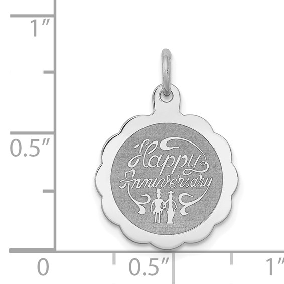 Sterling Silver Rhodium-plated Happy Anniversary Disc Charm