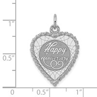 Sterling Silver Rhodium-plated Polished Front Satin Back Happy Anniversary Engravable 19mm Heart Disc Charm view 3