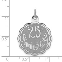 Sterling Silver Rhodium-plated 25TH Anniversary Engravable 23mm Scalloped Disc Charm view 3
