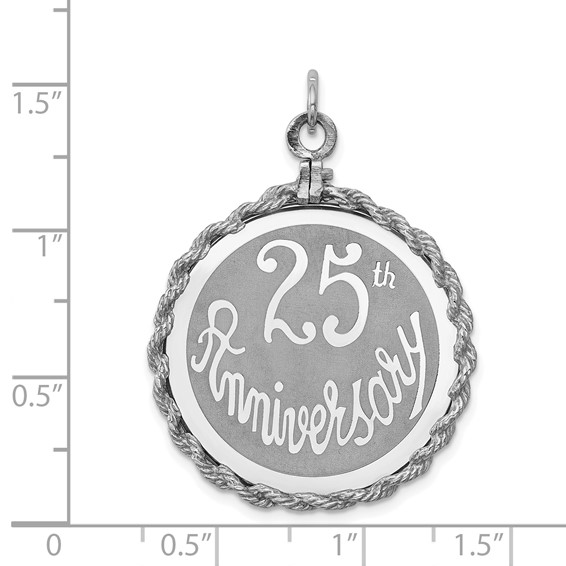 Sterling Silver Rhodium-plated 25th Anniversary Disc Charm