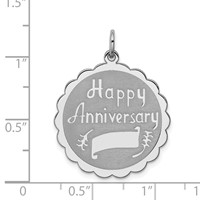 Sterling Silver Rhodium-plated Happy Anniversary Engravable 24mm Scalloped Disc Charm view 4