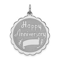 Sterling Silver Rhodium-plated Happy Anniversary Engravable 24mm Scalloped Disc Charm view 1
