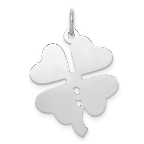 Sterling Silver Rhodium-plated Polished 4-leaf Clover Disc Charm