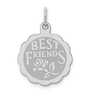 Sterling Silver Rhodium-plated Best Friends Disc Charm