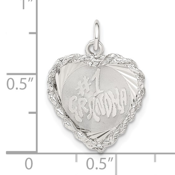 Sterling Silver Diamond-cut #1 Grandma Heart Disc Charm