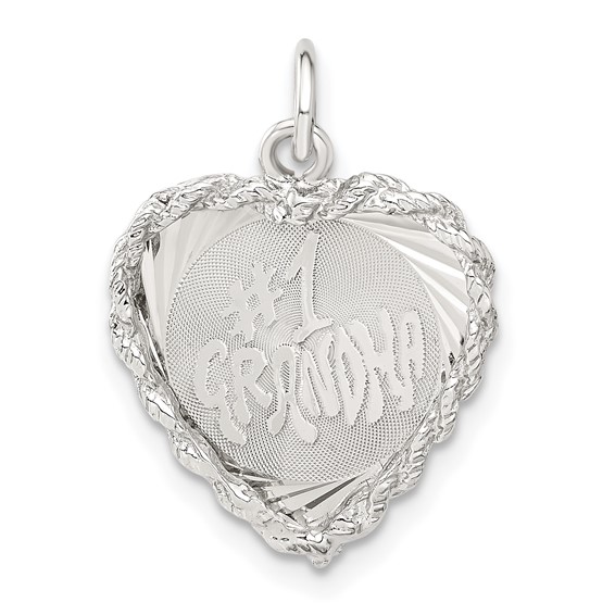 Sterling Silver Diamond-cut #1 Grandma Heart Disc Charm