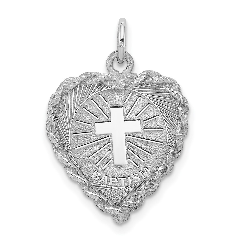 Sterling Silver Rhodium-plated Baptism Disc Charm
