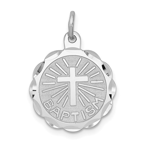 Sterling Silver Rhodium-plated Baptism Disc Charm