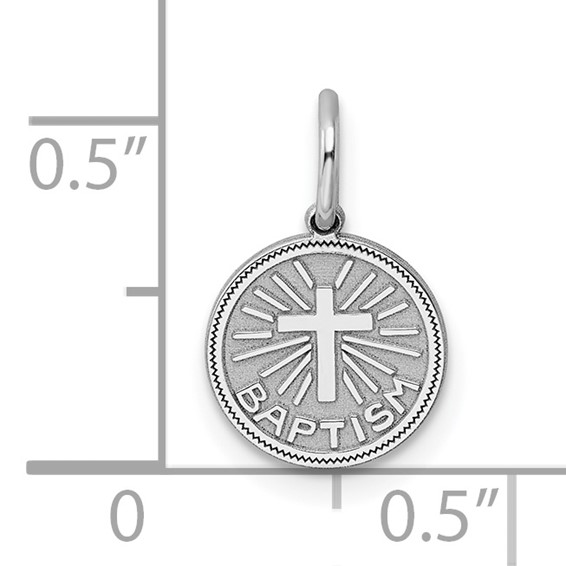 Sterling Silver Rhodium-plated Baptism Disc Charm