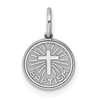 Sterling Silver Rhodium-plated Baptism Disc Charm view 1