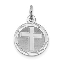 Sterling Silver Rhodium-plated Cross Disc Charm view 1
