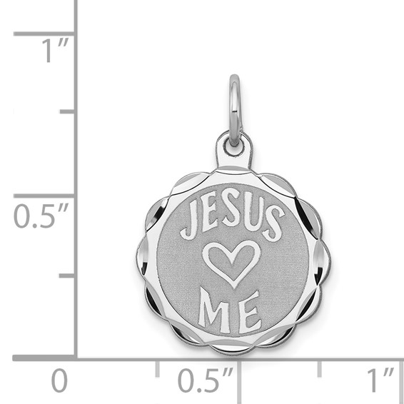 Sterling Silver Rhodium-plated Jesus Loves Me Disc Charm