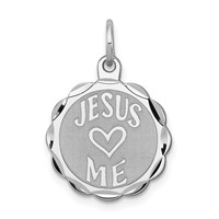 Sterling Silver Rhodium-plated Jesus Loves Me Disc Charm view 1
