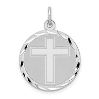 Sterling Silver Rhodium-plated Cross Disc Charm view 1