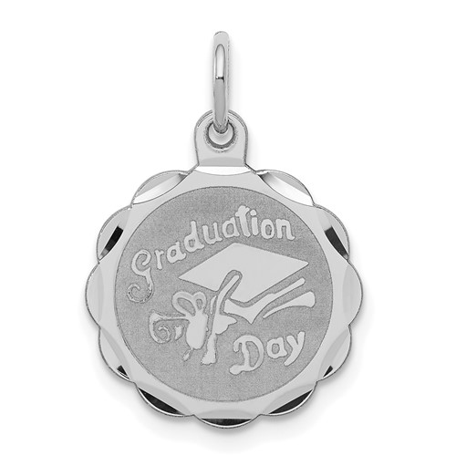 Sterling Silver Rhodium-plated Graduation Day Disc Charm