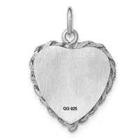 Sterling Silver Rhodium-plated Graduation Cap and Diploma Rope-Edge Engravable 16mm Heart Disc Charm view 3